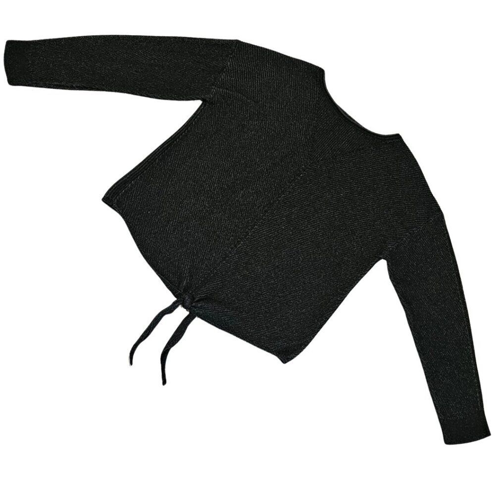 LUCKY BRAND Tie Front Women's Sweater Ribbed Long Sleeve Boxy Crewneck Size L